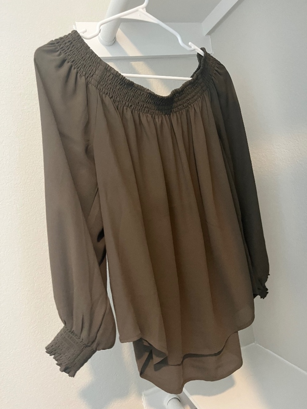 Express Olive Green off the shoulder top